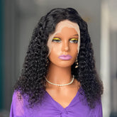 16 Inch Black 13x4 HD Swiss Front Lace Water Wave Human Hair Wig